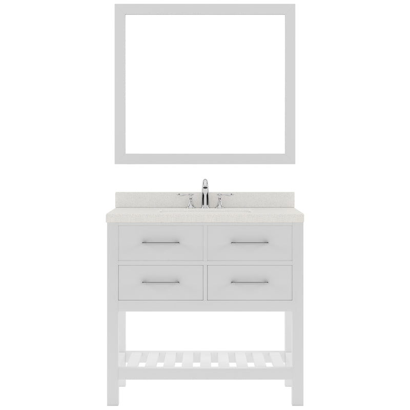 Modern Fittings Caroline Estate 36" Single Bath Vanity with White Quartz Top and Round Sink with Faucet and Matching Mirrors