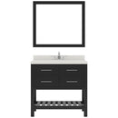 Modern Fittings Caroline Estate 36" Single Bath Vanity with White Quartz Top and Square Sink with Faucet and Matching Mirrors