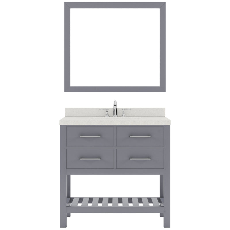 Modern Fittings Caroline Estate 36" Single Bath Vanity with White Quartz Top and Square Sink with Faucet and Matching Mirrors