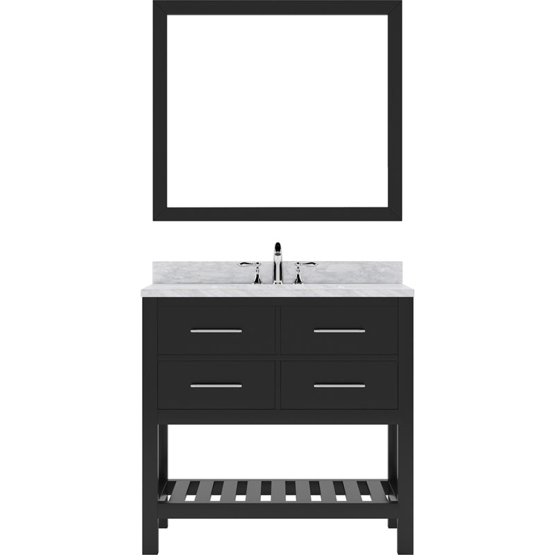 Modern Fittings Caroline Estate 36" Single Bath Vanity with White Marble Top and Round Sink with Faucet and Matching Mirrors