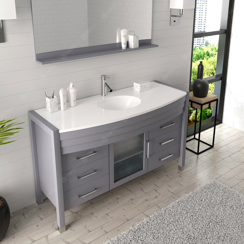 Modern Fittings Ava 55" Single Bath Vanity with Engineered Stone Top and Round Sink Nickel Faucet