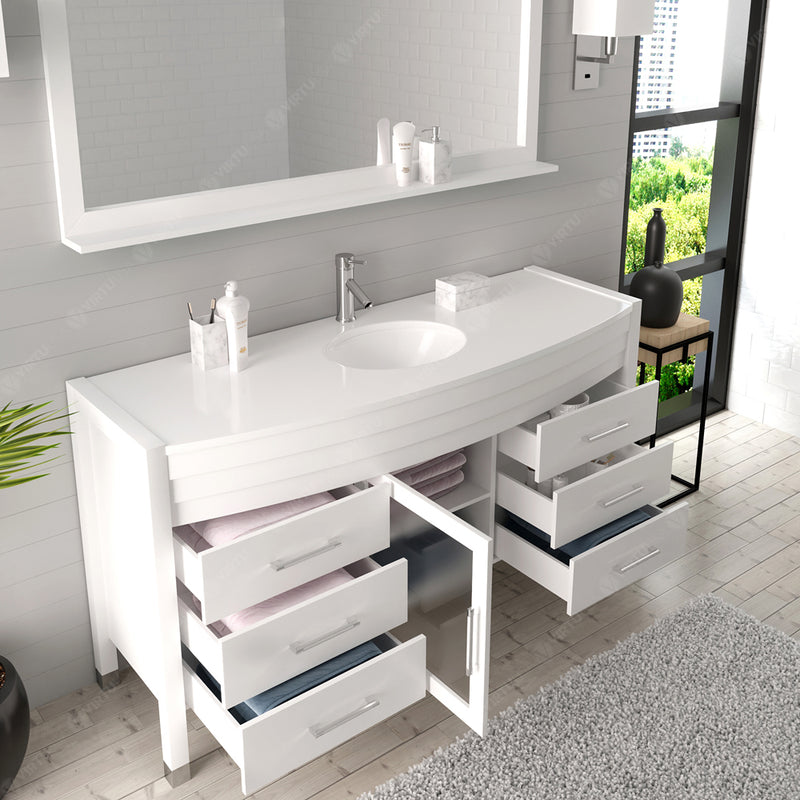 Modern Fittings Ava 61" Single Bath Vanity with Engineered Stone Top and Round Sink Nickel Faucet