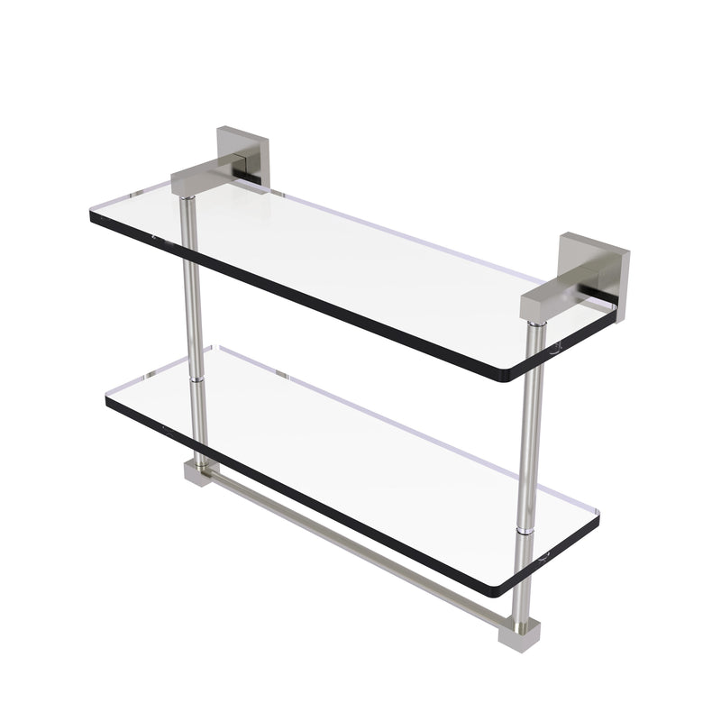 Allied Brass Montero Collection 16 Inch Two Tiered Glass Shelf with Integrated Towel Bar MT-2-16TB-SN