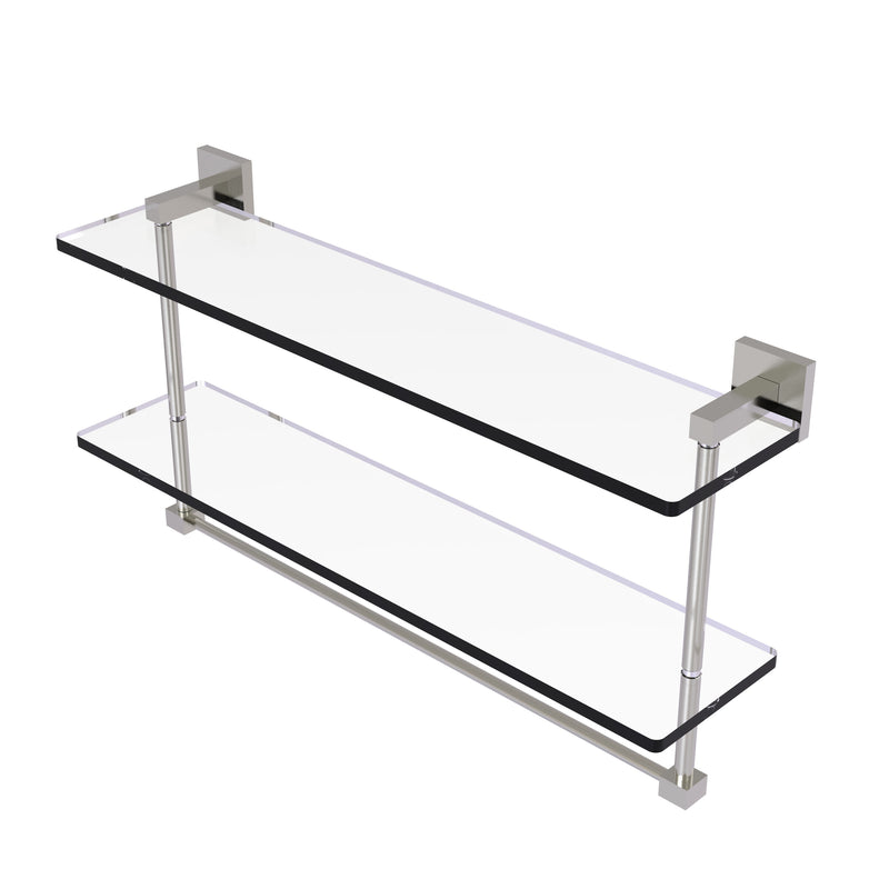 Allied Brass Montero Collection 22 Inch Two Tiered Glass Shelf with Integrated Towel Bar MT-2-22TB-SN
