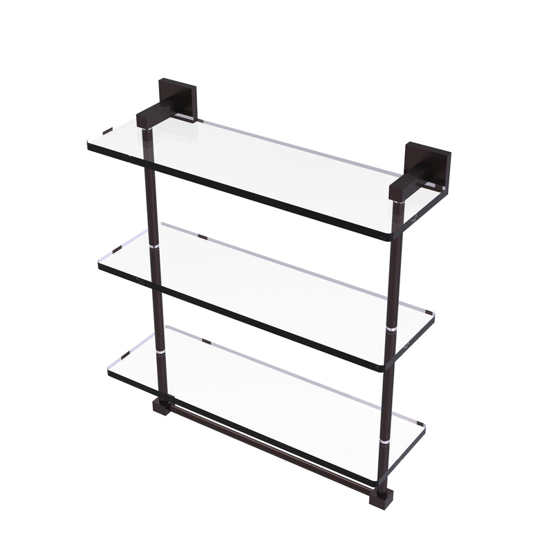 Allied Brass Montero Collection 16 Inch Triple Tiered Glass Shelf with integrated towel bar MT-5-16TB-ABZ