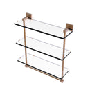 Allied Brass Montero Collection 16 Inch Triple Tiered Glass Shelf with integrated towel bar MT-5-16TB-BBR