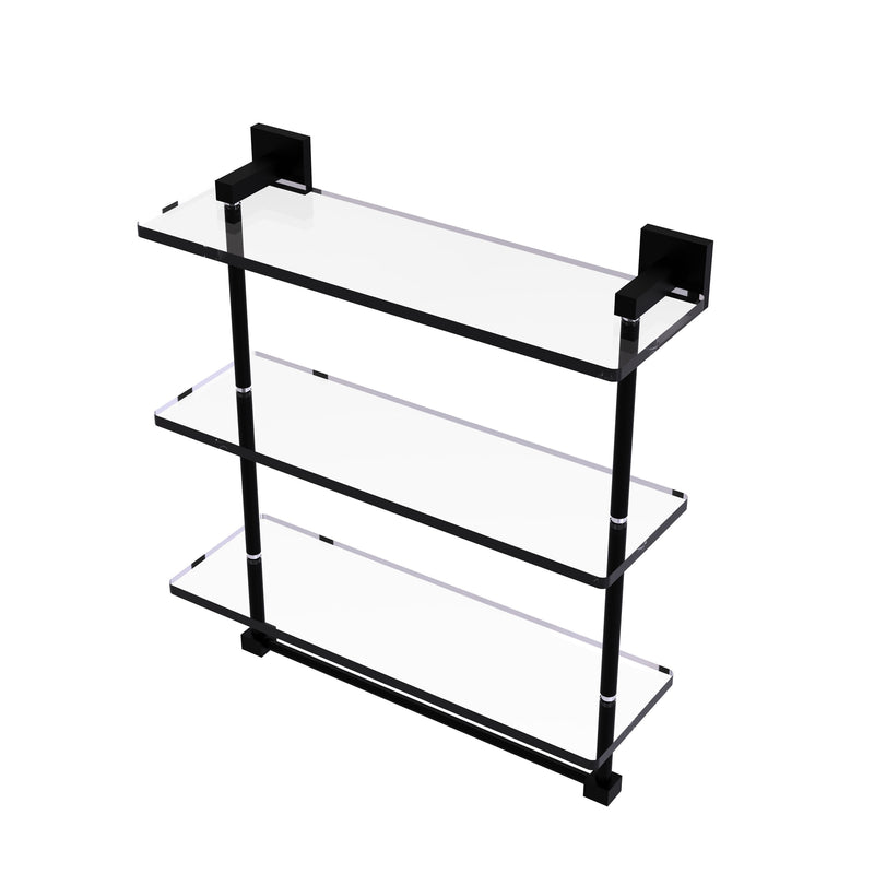 Allied Brass Montero Collection 16 Inch Triple Tiered Glass Shelf with integrated towel bar MT-5-16TB-BKM