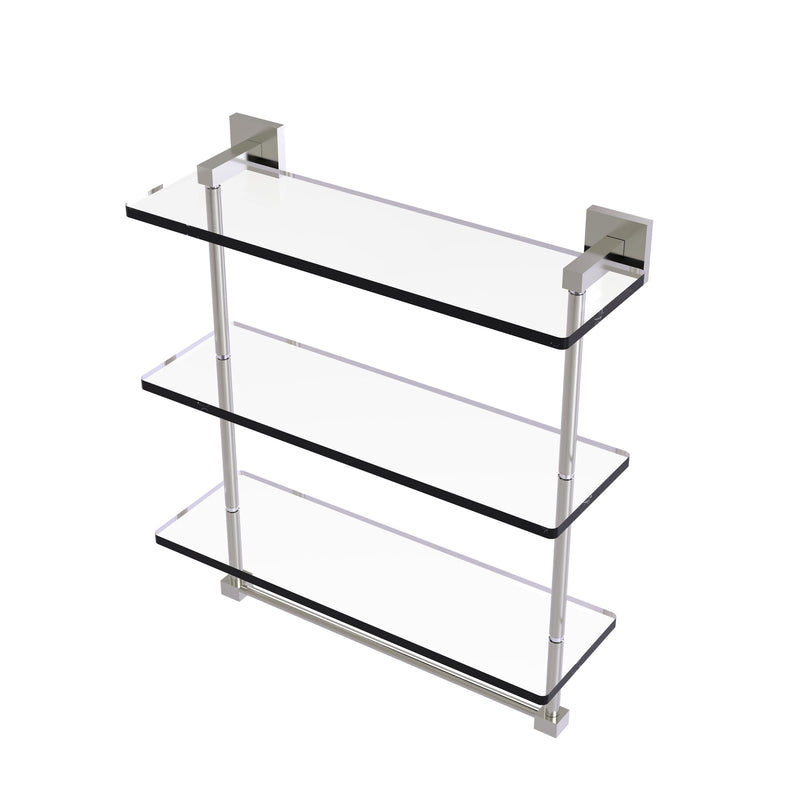 Allied Brass Montero Collection 16 Inch Triple Tiered Glass Shelf with integrated towel bar MT-5-16TB-SN