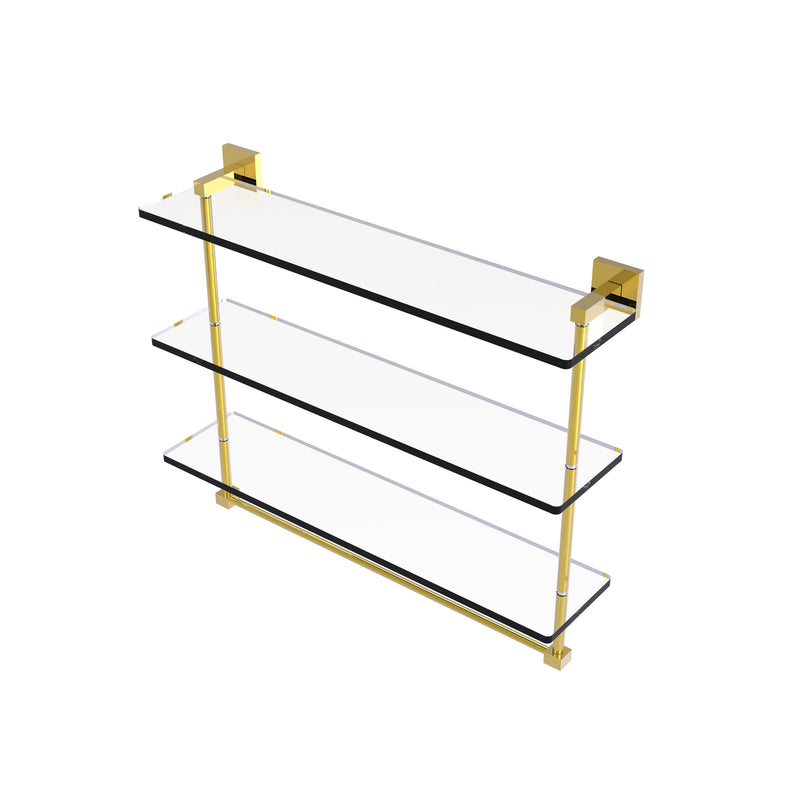 Allied Brass Montero Collection 22 Inch Triple Tiered Glass Shelf with integrated towel bar MT-5-22TB-PB