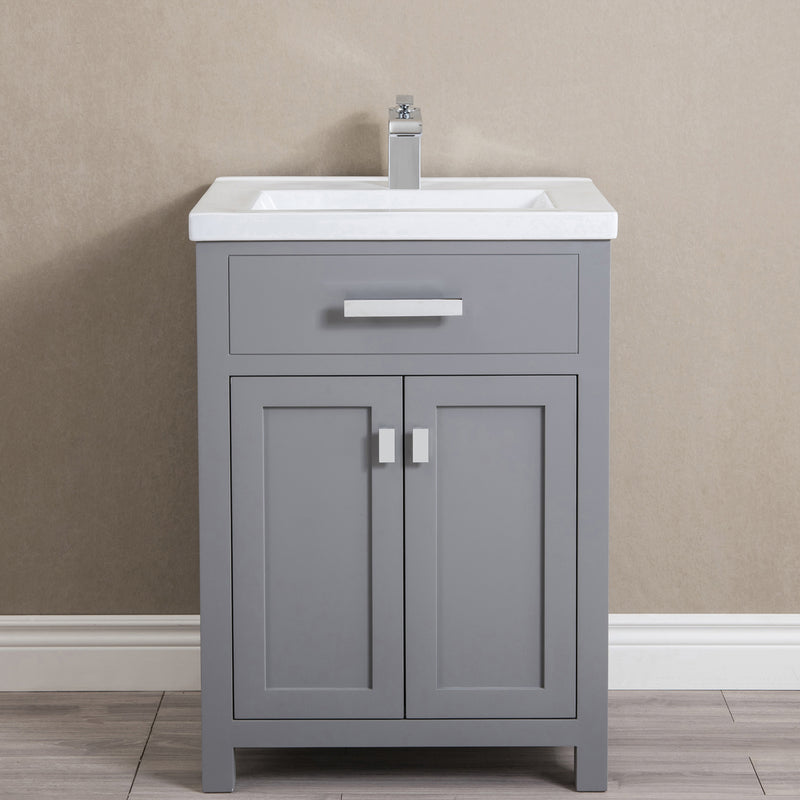 Water Creation 24" Cashmere Gray MDF Single Bowl Ceramics Top Vanity with Double Door From The MYRA Collection MY24CR01CG-000000000