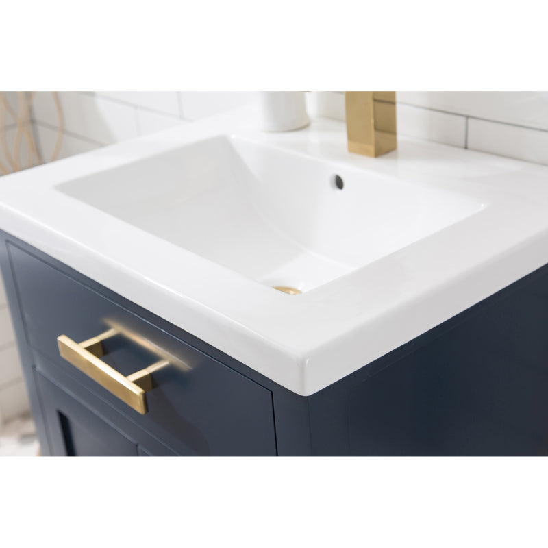 Water Creation 24" Monarch Blue MDF Single Bowl Ceramics Top Vanity with Double Door From The MYRA Collection MY24CR06MB-000000000