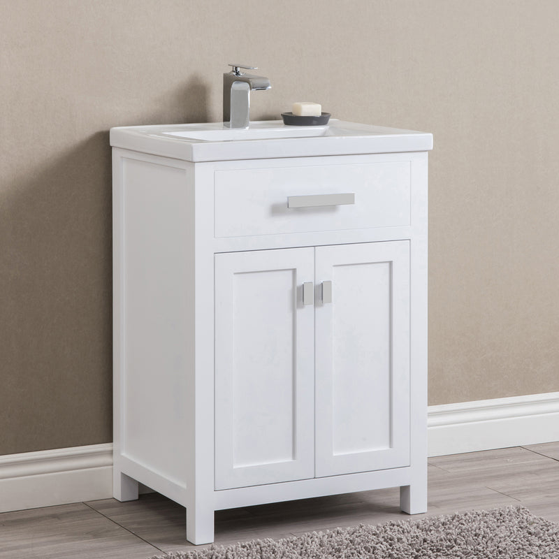 Water Creation 24" Pure White MDF Single Bowl Ceramics Top Vanity with Double Door From The MYRA Collection MY24CR01PW-000000000