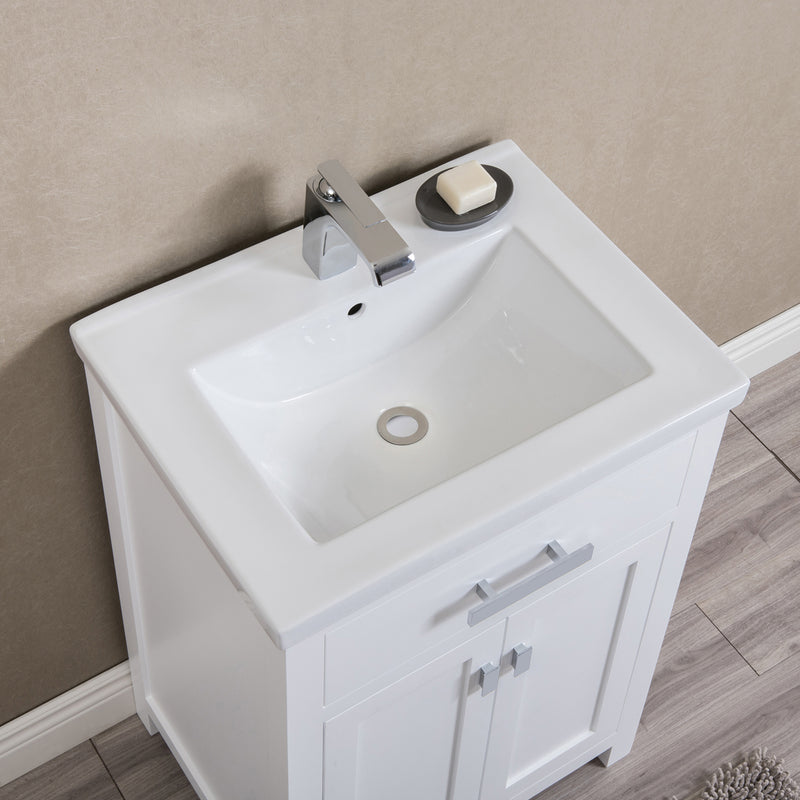 Water Creation 24" Pure White MDF Single Bowl Ceramics Top Vanity with Double Door From The MYRA Collection MY24CR01PW-000000000