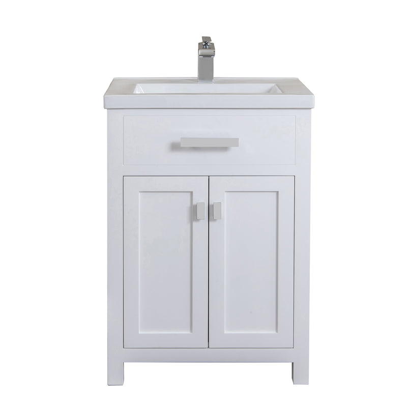 Water Creation 24" Pure White MDF Single Bowl Ceramics Top Vanity with Double Door From The MYRA Collection MY24CR01PW-000000000