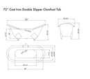 Cambridge Plumbing Cast Iron Double Ended Slipper Tub 71" x 30" 7" Drillings and BN Feet