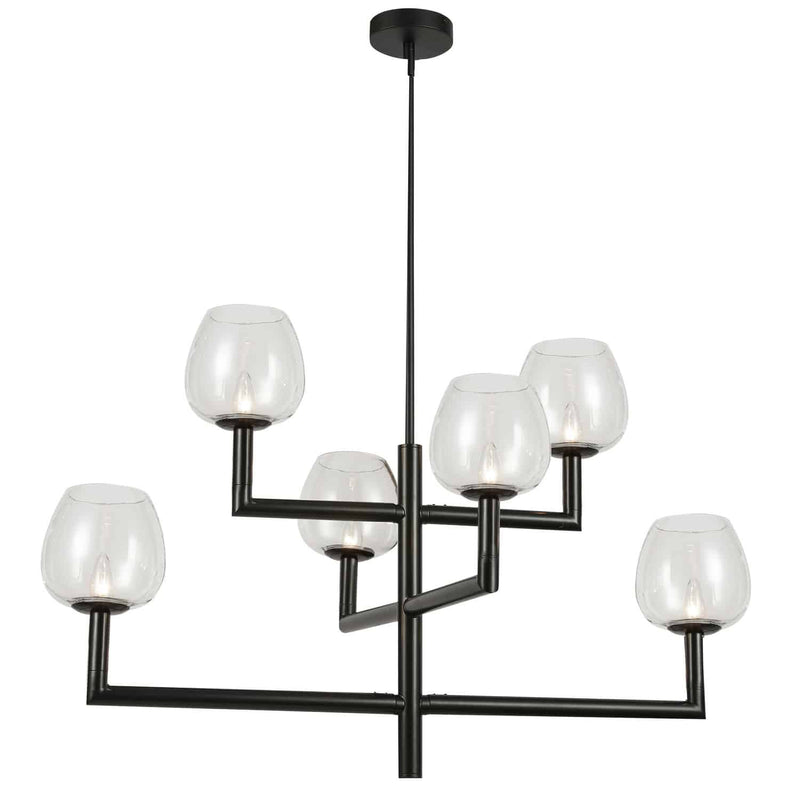 Dainolite 6 Light Incandescent Chandelier Matte Black with Clear Glass NOR-326C-MB-CLR