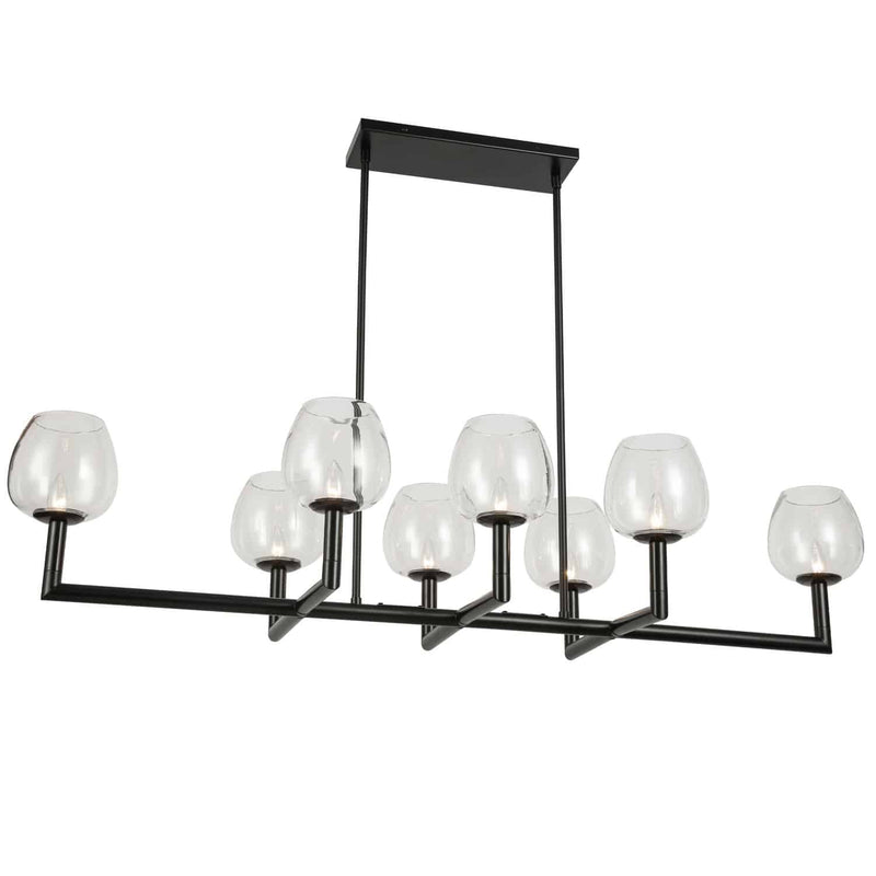 Dainolite 8 Light Incandescent Horizontal Chandelier Matte Black with Clear Glas NOR-478HC-MB-CLR