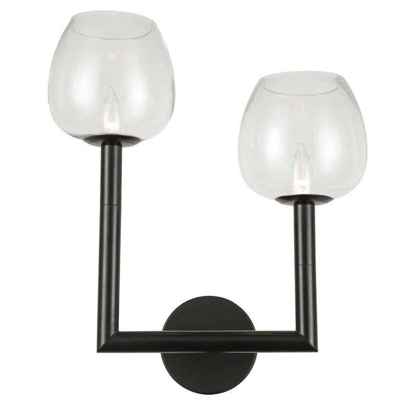 Dainolite 2 Light Incandescent Wall Sconce Matte Black with Clear Glass NOR-L-112W-MB-CLR