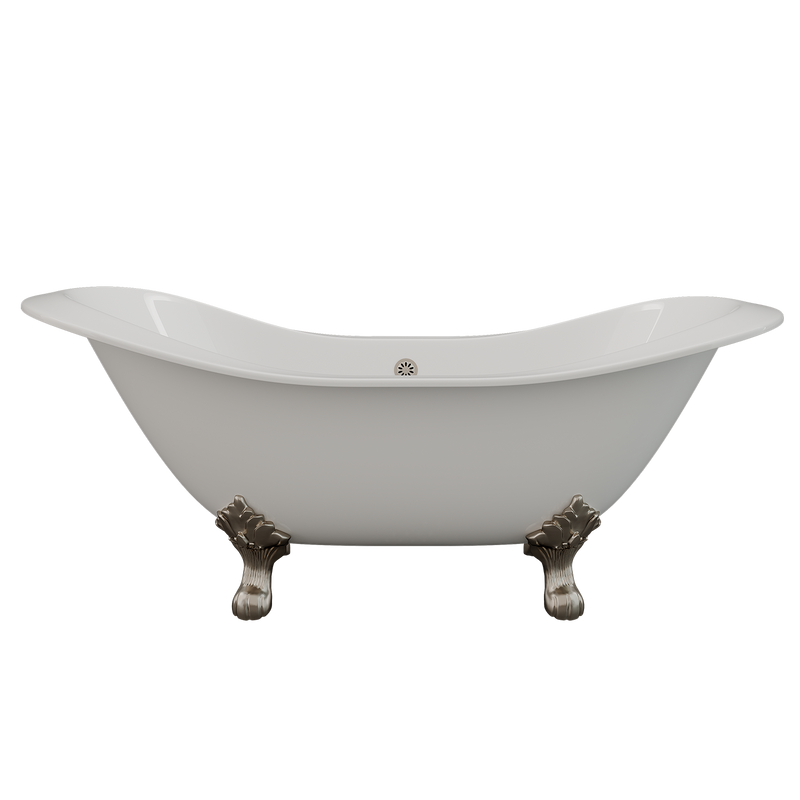 Cambridge Plumbing Cast Iron Double Ended Slipper Tub 71"x30", No Drillings and BN Feet