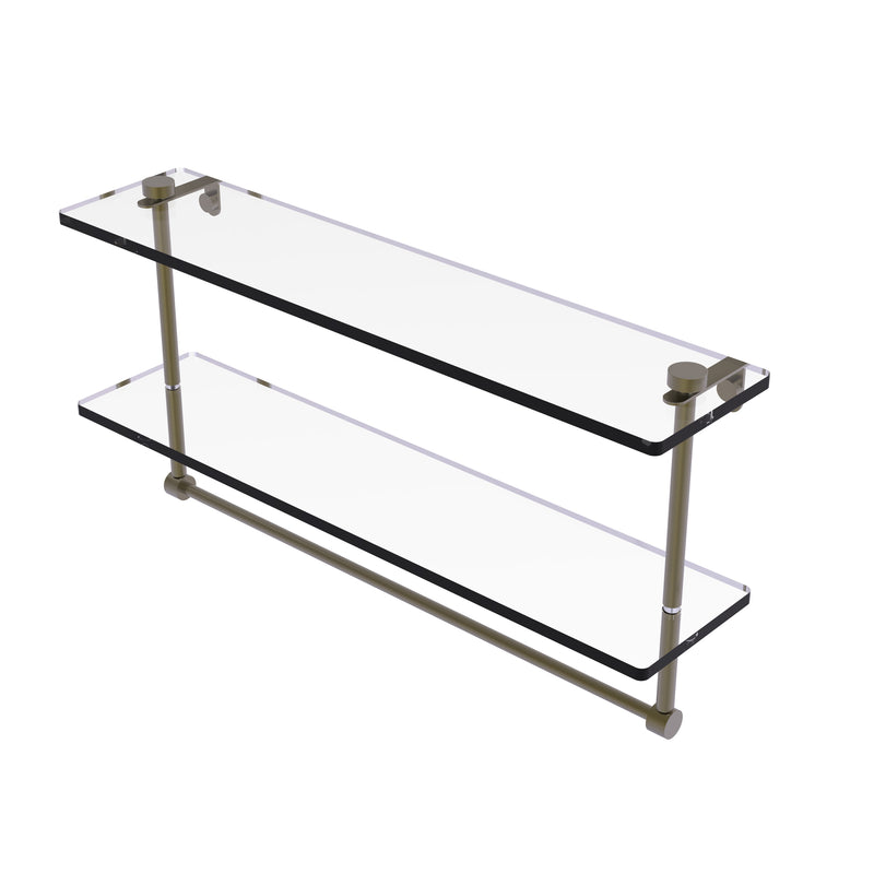 Allied Brass 22 Inch Two Tiered Glass Shelf with Integrated Towel Bar NS-2-22TB-ABR