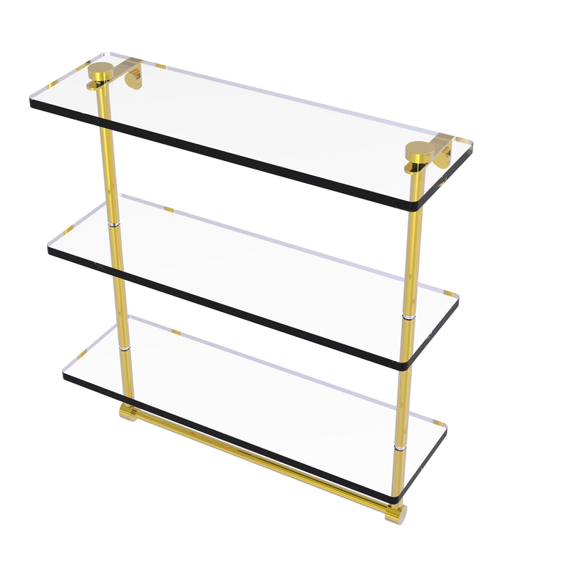 Allied Brass 16 Inch Triple Tiered Glass Shelf with Integrated Towel Bar NS-5-16TB-PB