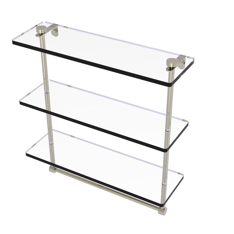 Allied Brass 16 Inch Triple Tiered Glass Shelf with Integrated Towel Bar NS-5-16TB-PNI