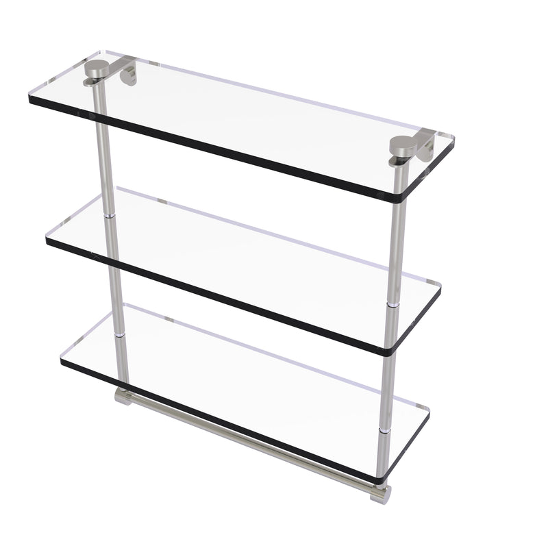 Allied Brass 16 Inch Triple Tiered Glass Shelf with Integrated Towel Bar NS-5-16TB-SN