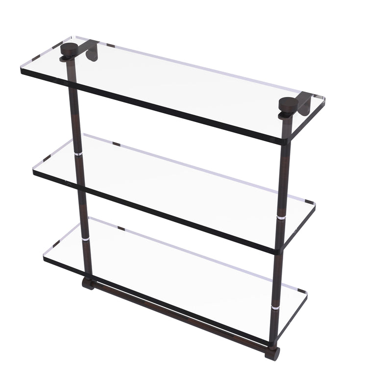Allied Brass 16 Inch Triple Tiered Glass Shelf with Integrated Towel Bar NS-5-16TB-VB