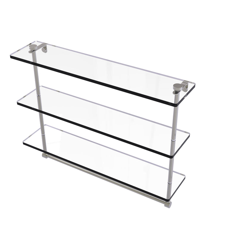 Allied Brass 22 Inch Triple Tiered Glass Shelf with Integrated Towel Bar NS-5-22TB-SN