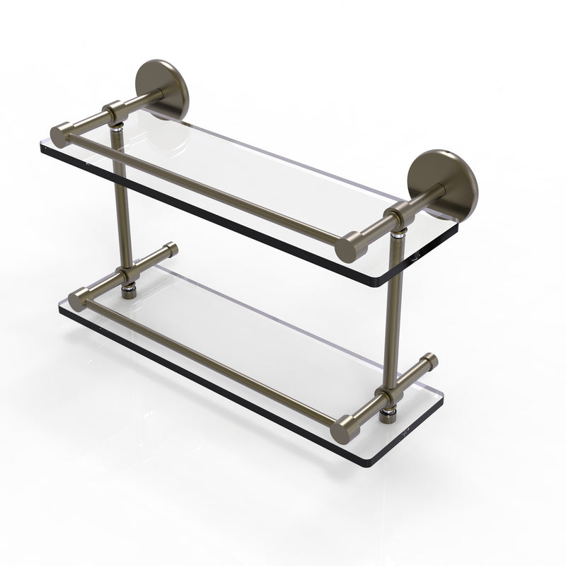 Allied Brass 16 Inch Tempered Double Glass Shelf with Gallery Rail P1000-2-16-GAL-ABR