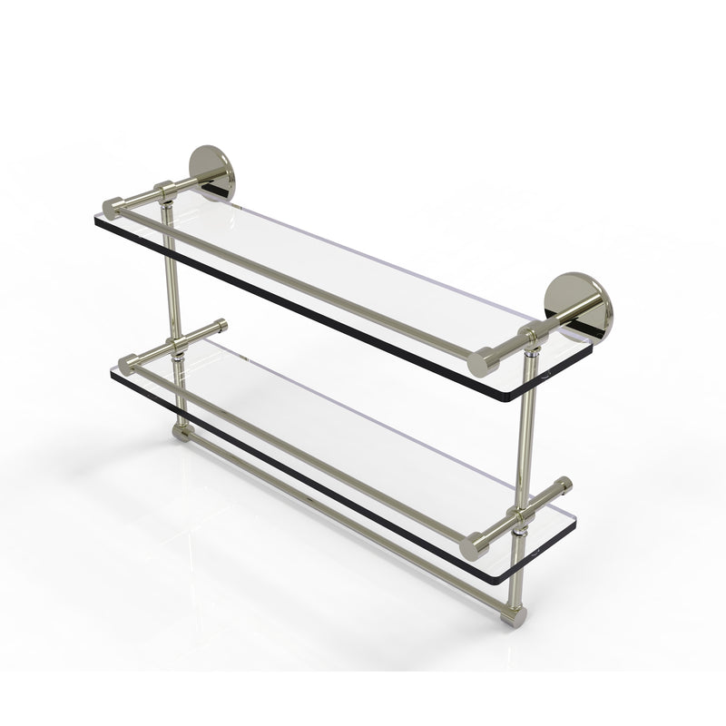 Allied Brass 22 Inch Gallery Double Glass Shelf with Towel Bar P1000-2TB-22-GAL-PNI