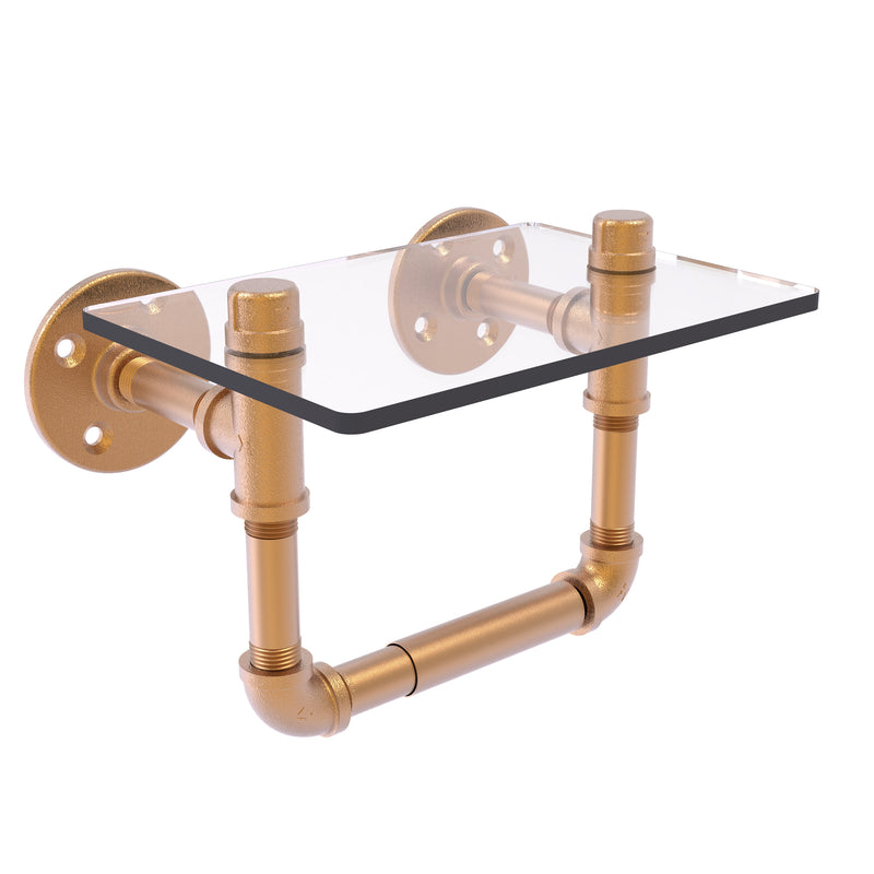 Allied Brass Pipeline Collection Toilet Tissue Holder with Glass Shelf P-130-TPGS-BBR