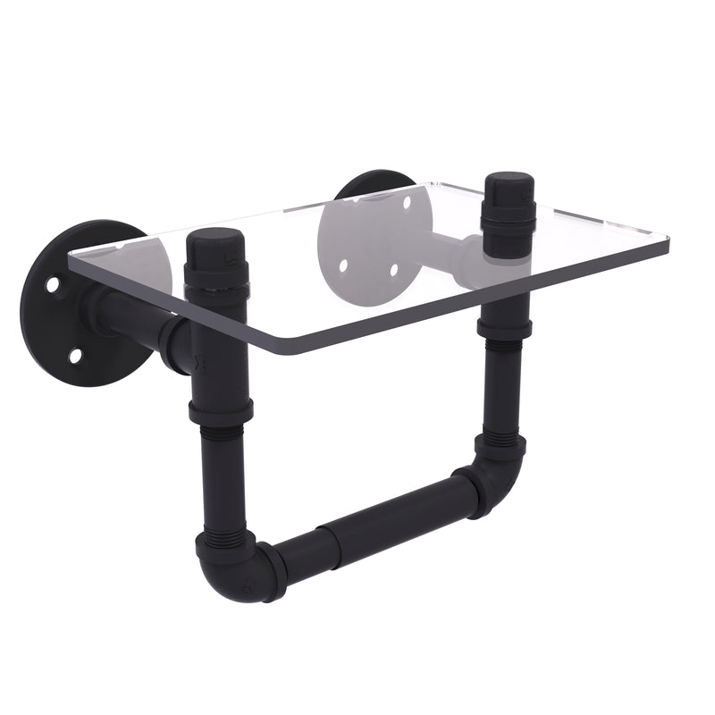 Allied Brass Pipeline Collection Toilet Tissue Holder with Glass Shelf P-130-TPGS-BKM