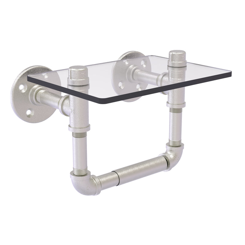 Allied Brass Pipeline Collection Toilet Tissue Holder with Glass Shelf P-130-TPGS-SN