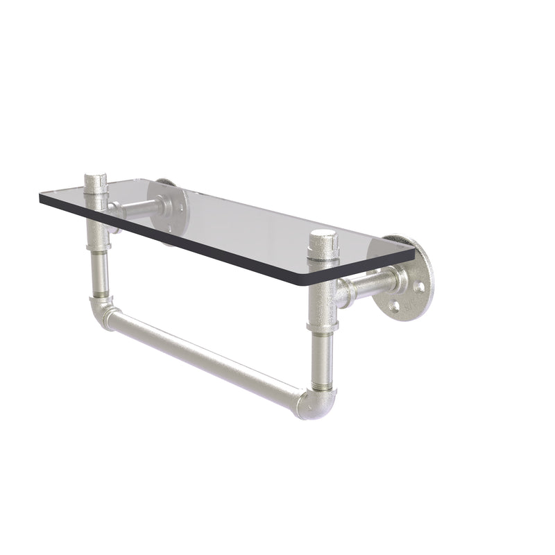 Allied Brass Pipeline Collection 16 Inch Glass Shelf with Towel Bar P-410-16-GSTB-SN