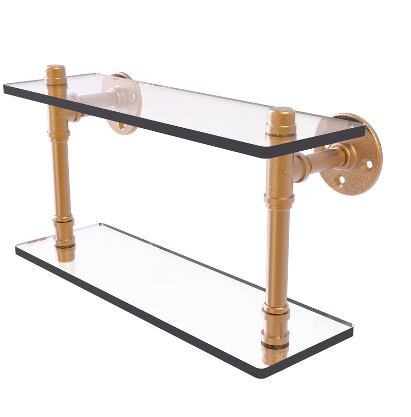 Allied Brass Pipeline Collection 16 Inch Double Glass Shelf P-420-16-DGS-BBR