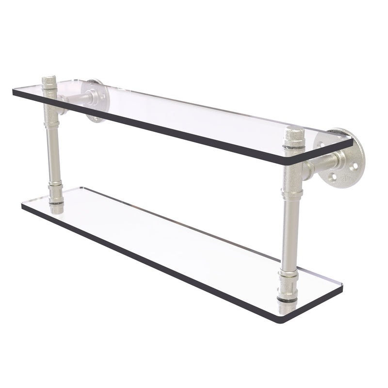 Allied Brass Pipeline Collection 22 Inch Double Glass Shelf P-420-22-DGS-SN