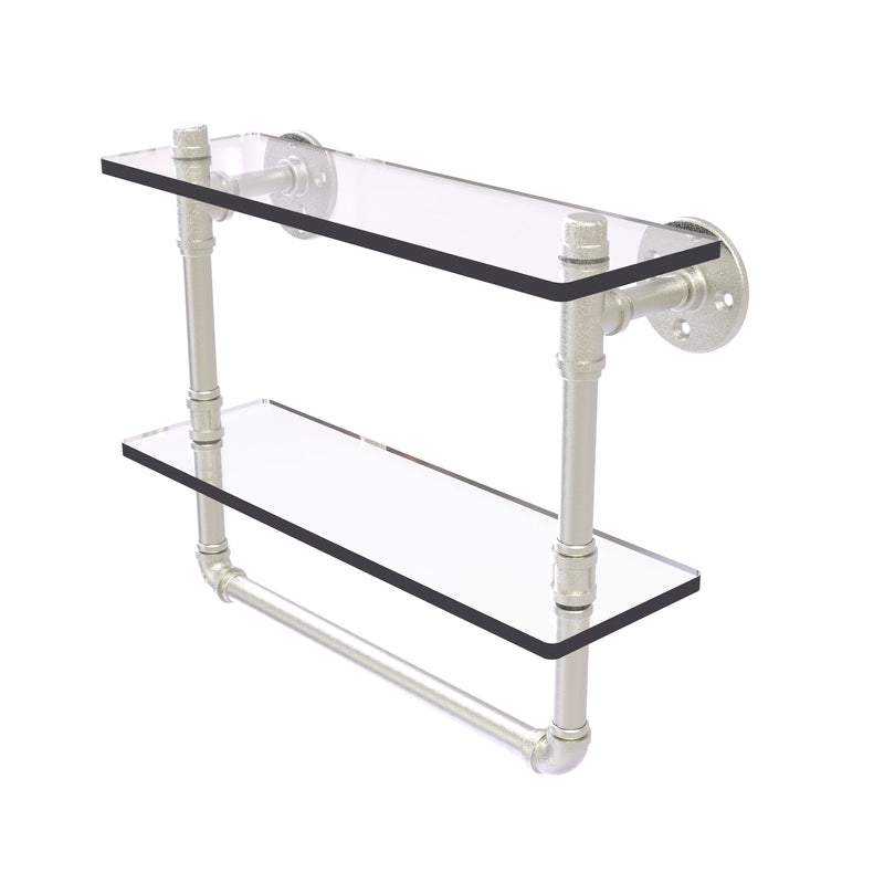 Allied Brass Pipeline Collection 16 Inch Doulbe Glass Shelf with Towel Bar P-430-16-DGSTB-SN