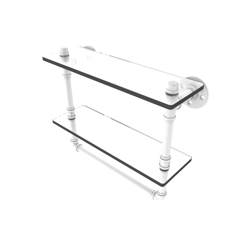 Allied Brass Pipeline Collection 16 Inch Doulbe Glass Shelf with Towel Bar P-430-16-DGSTB-WHM