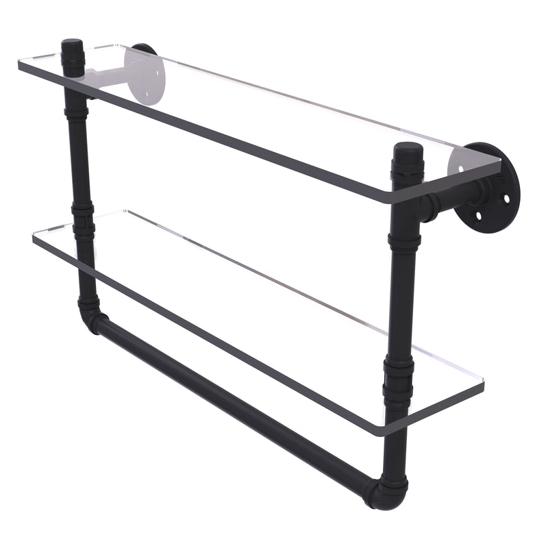 Allied Brass Pipeline Collection 22 Inch Doulbe Glass Shelf with Towel Bar P-430-22-DGSTB-BKM