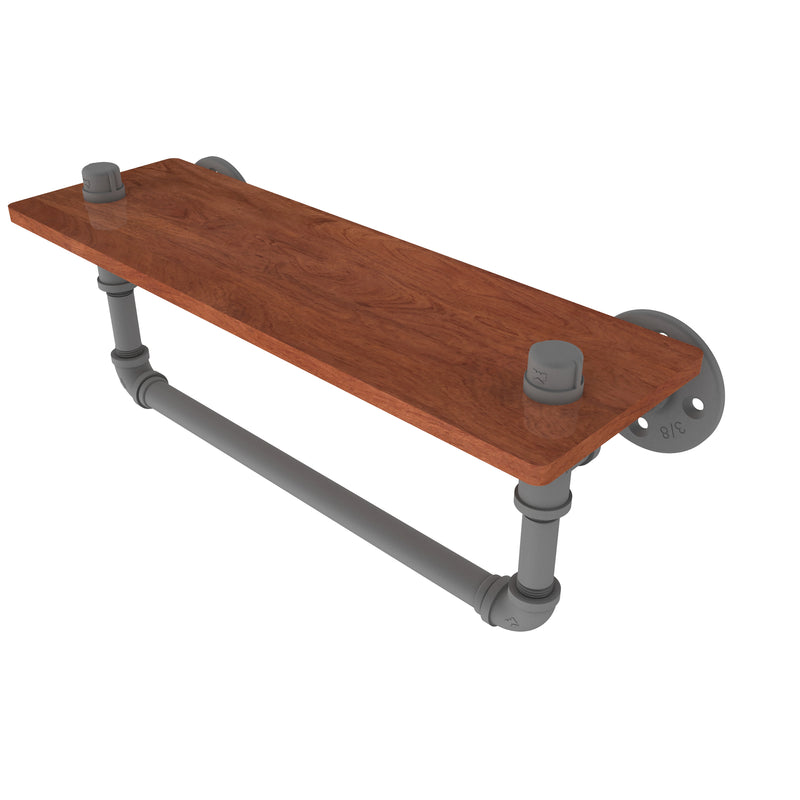 Allied Brass Pipeline Collection 16 Inch Ironwood Shelf with Towel Bar P-460-16-WSTB-GYM