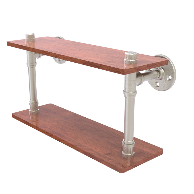 Allied Brass Pipeline Collection 16 Inch Ironwood Double Shelf P-470-16-DWS-SN
