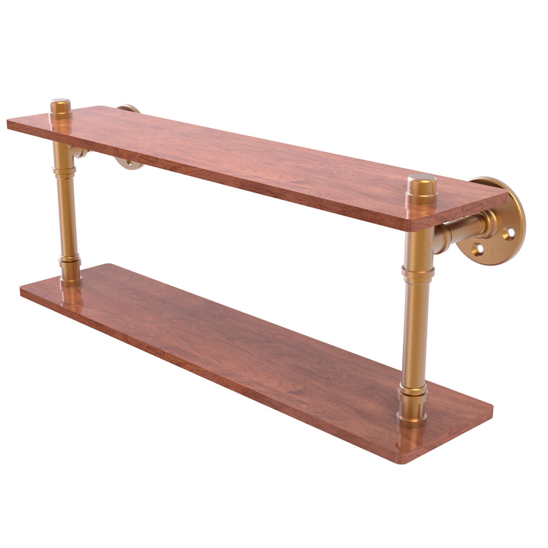 Allied Brass Pipeline Collection 22 Inch Ironwood Double Shelf P-470-22-DWS-BBR