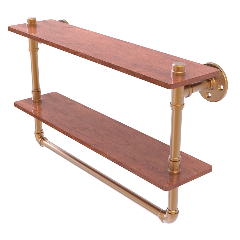 Allied Brass Pipeline Collection 22 Inch Double Ironwood Shelf with Towel Bar P-480-22-DWSTB-BBR