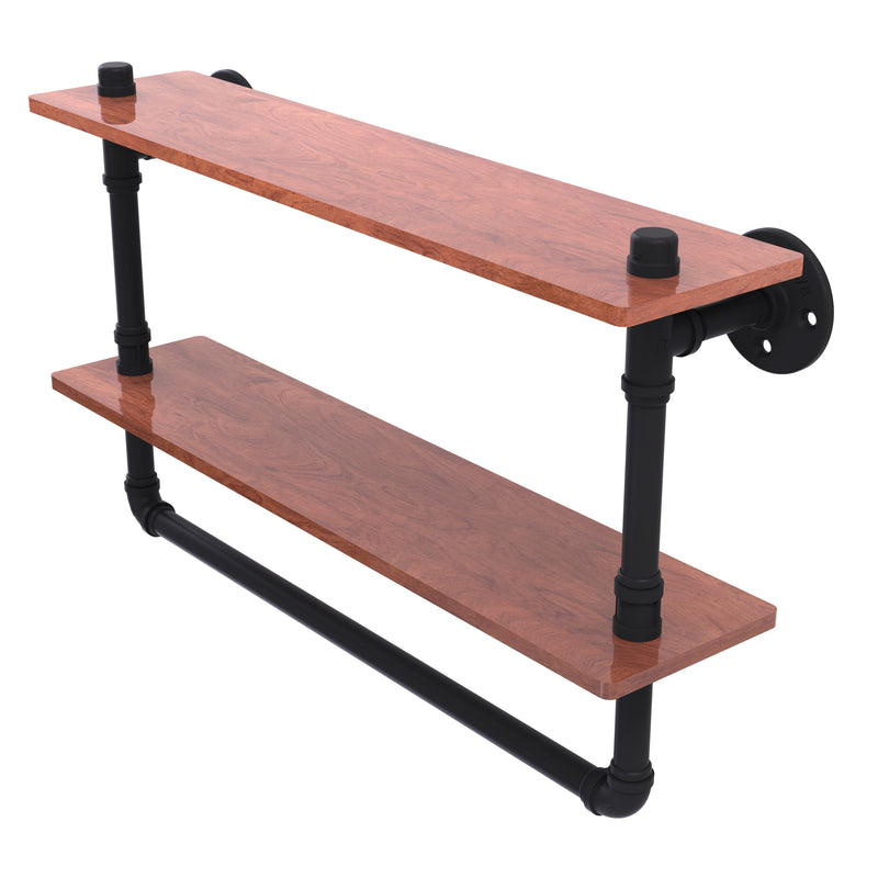 Allied Brass Pipeline Collection 22 Inch Double Ironwood Shelf with Towel Bar P-480-22-DWSTB-BKM