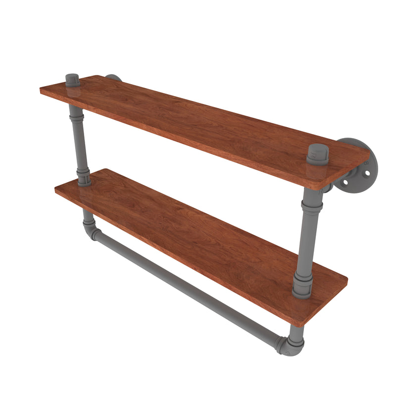 Allied Brass Pipeline Collection 22 Inch Double Ironwood Shelf with Towel Bar P-480-22-DWSTB-GYM