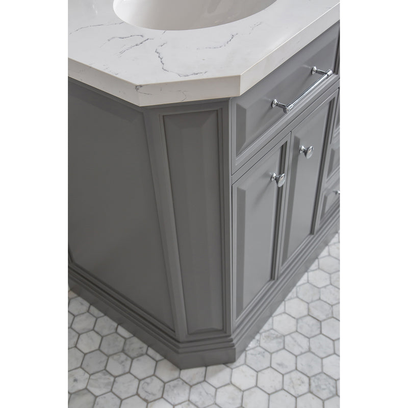 Water Creation 60" Palace Collection Quartz Carrara Cashmere Gray Bathroom Vanity Set with Hardware Mirror in Chrome Finish PA60QZ01CG-E18000000