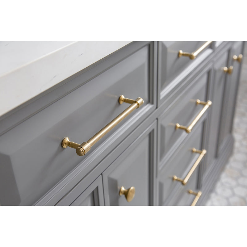 Water Creation 60" Palace Collection Quartz Carrara Cashmere Gray Bathroom Vanity Set with Hardware in Satin Gold Finish and Only Mirrors in Chrome Finish PA60QZ06CG-E18000000