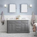 Water Creation 60" Palace Collection Quartz Carrara Cashmere Gray Bathroom Vanity Set with Hardware and F2-0013 Faucets Mirror in Chrome Finish PA60QZ01CG-E18FX1301