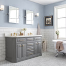 Water Creation 60" Palace Collection Quartz Carrara Cashmere Gray Bathroom Vanity Set with Hardware and F2-0013 Faucets in Satin Gold Finish and Only Mirrors in Chrome Finish PA60QZ06CG-E18FX1306